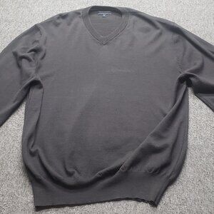 Scott Barber Sweater Mens XL Black Wool Classic V-Neck Pullover Made in Italy